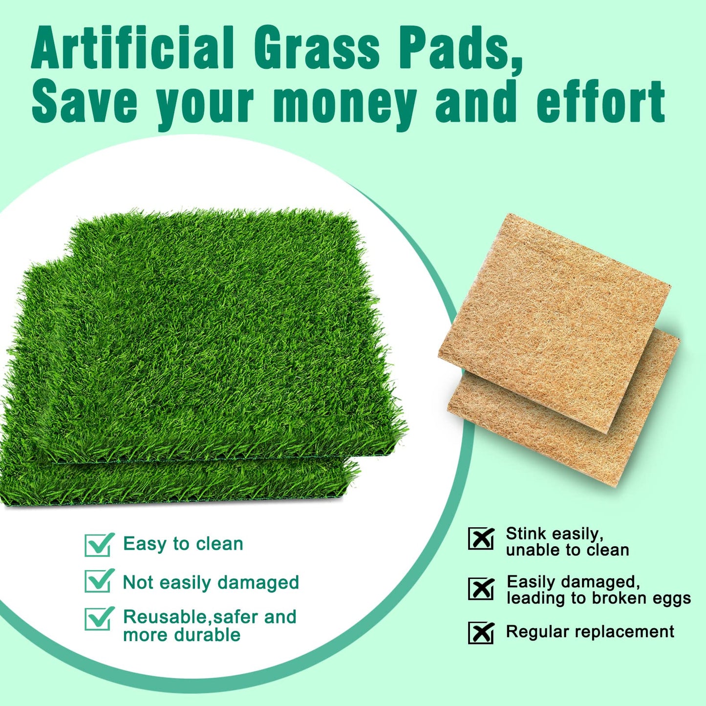 DenForste 8 Pack Chicken Nesting Box Pads - Washable Artificial Grass Nesting Pads - Chicken Nesting Pads for Chicken Coop and Pet Garden Lawn Indoor Outdoor 12"×12"×1"