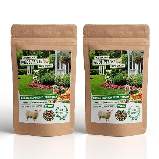 Wool Pellet Organic Fertilizer (2 * 17 oz), Made of Sheep Wool, Water Holding, Enhances Soil Health, Ideal for Fruits, Vegetables, Flowers, Indoor and Outdoor Plants - 2 Pack