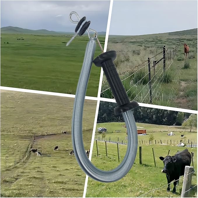 16.4 ft 2-Set Electric Fence Gate Kit - Spring Loaded Handles with Tension Spring, 2-Way Anchors & Screw-in Insulators for Livestock Farm Ranch Fencing