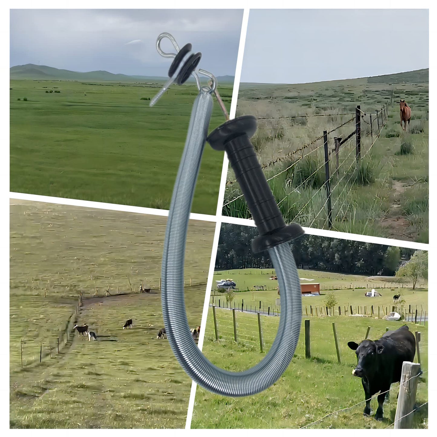 CYM-INSIST 16.4 ft 2-Set Electric Fence Gate Kit - Spring Loaded Handles with Tension Spring, 2-Way Anchors & Screw-in Insulators for Livestock Farm Ranch Fencing