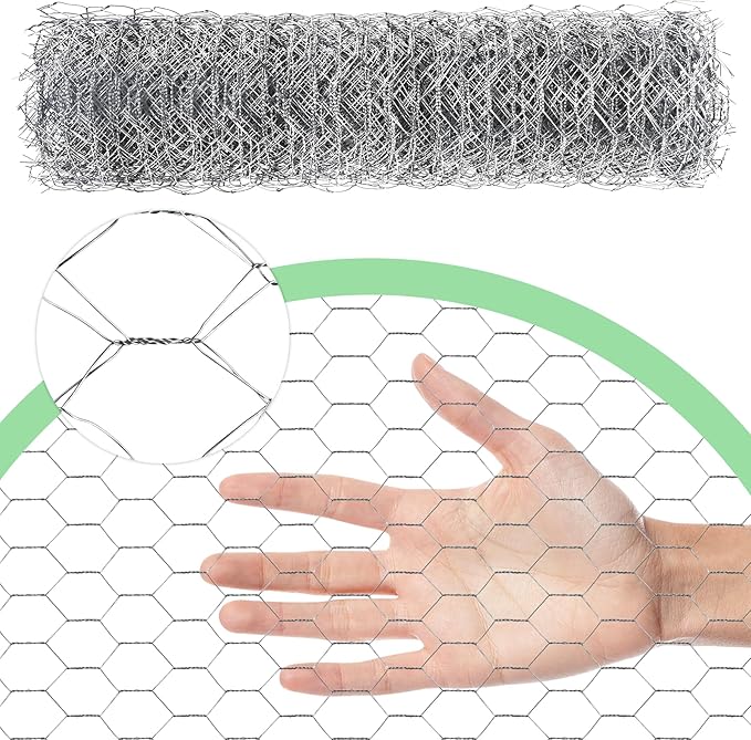 Chicken Wire 16.9 in x 237 in Poultry Wire Netting Hexagonal Galvanized Mesh Garden Fence Barrier for Pet Rabbit Chicken Fencing