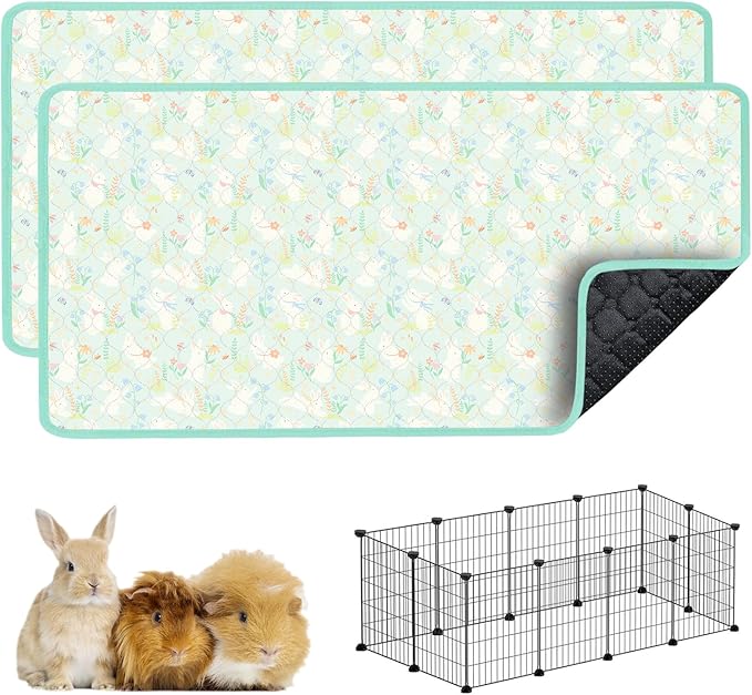Guinea Pig Cage Liners, 59x31in 2 Pack Washable Guinea Pig Bedding, Waterproof Reusable & Anti Slip, Super Absorbent Guinea Pig Pee Pad for Small Animal, Rabbit, Bunny, Fit for C&C Cage, Green