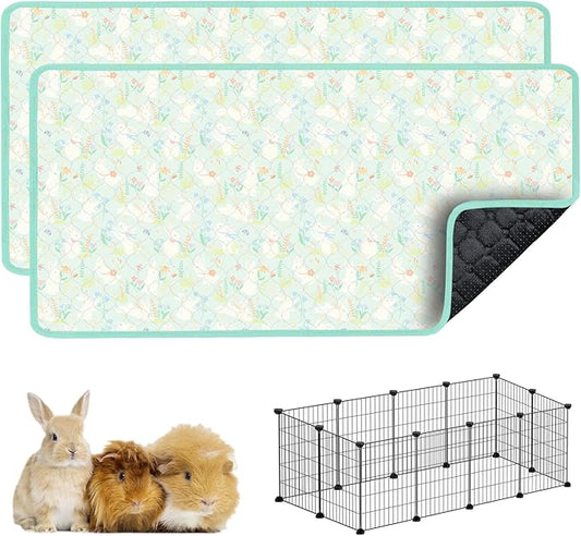 Guinea Pig Cage Liners, 59x31in 2 Pack Washable Guinea Pig Bedding, Waterproof Reusable & Anti Slip, Super Absorbent Guinea Pig Pee Pad for Small Animal, Rabbit, Bunny, Fit for C&C Cage, Green
