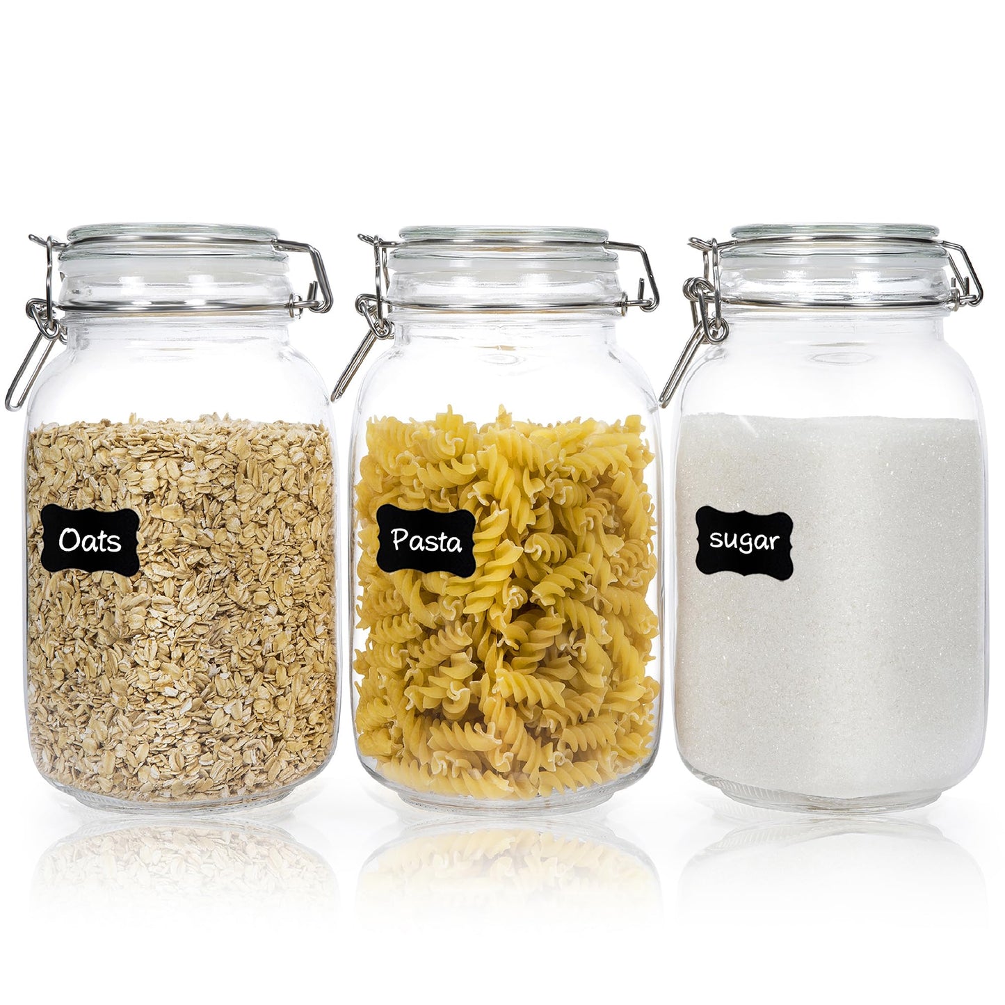 CHEFSTORY 50oz Airtight Glass Jars with Lids, 3 PCS Food Storage Canister for Kitchen & Pantry Organization, Square Mason Jar Containers for Storing Sugar, Flour, Cereal,Coffee,Cookies