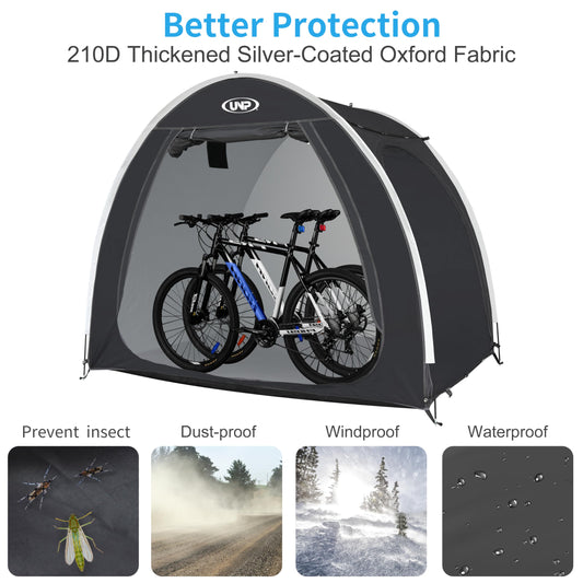 UNP Bike Storage Shed Tent, Portable Outdoor Bike Storage Tent with 210D Oxford Thick PU4000 Waterproof for 1/2/3/4 Bikes, Bike Covers Storage Shed for Bicycles, Lawn Mower, Garden Tools