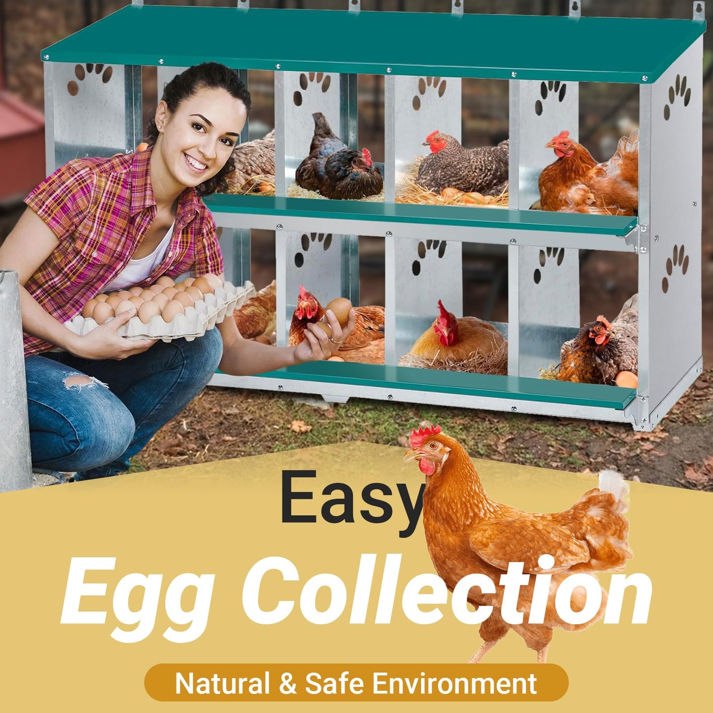 Toriexon Chicken Nesting Box, 10 Compartment Nesting Box, 10 Room Metal Nesting Boxes for Chicken, Green