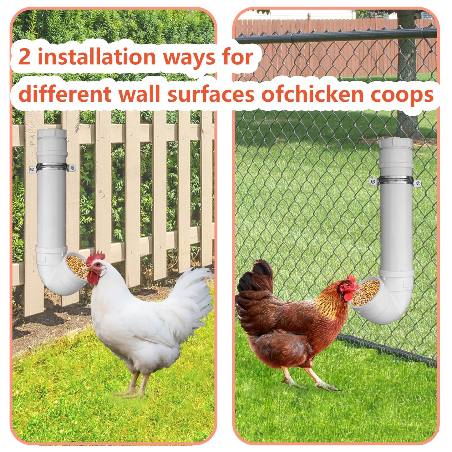 3Pack Automatic Chicken Feeder, PVC Pipe Hanging with Lid Hanging, for Chicken Poultry Feeder, Easy to Install and Clean