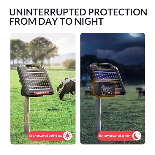 S1000 1 Joule Solar Fence Charger, 40 Miles Solar Electric Fence Charger for Livestock, Horses, Cattle Sheep, Portable and Super Tough