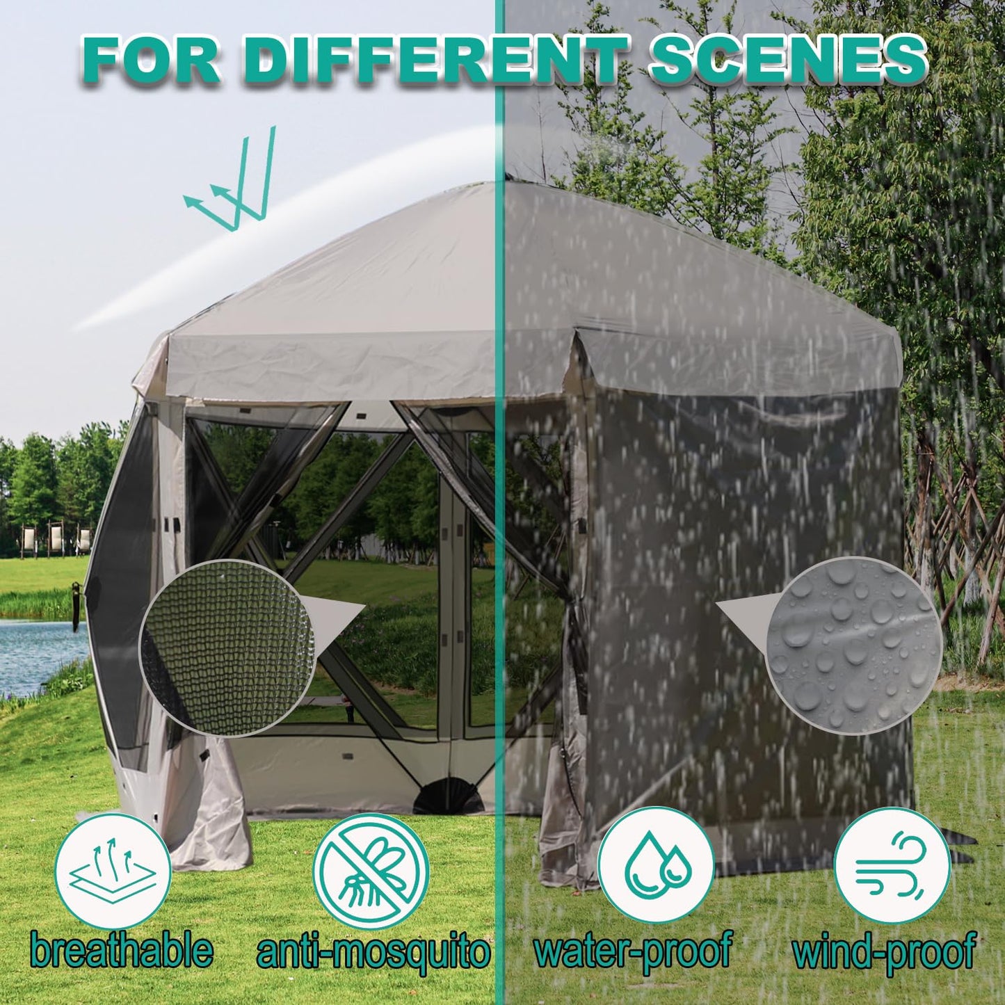 Lenotos Pop Up Screen Tent, 10'x10' Windproof & UV Protection Sun Shelter, Portable Instant Setup, 6-Sided Screen Tent for Picnic, Camping, Backyard, Outdoor (Grey)