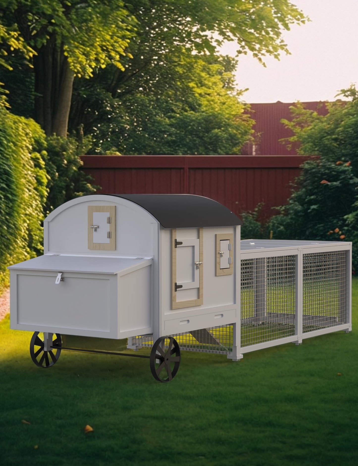 Hipicute Indoor and Outdoor Rabbit Hutch, Rabbit Cage, Chicken Coop Small Animal Pen and Hutch with Anti-UV Waterproof Roof, No Leak Pull Out Tray, Run and Ramp, 106in, White
