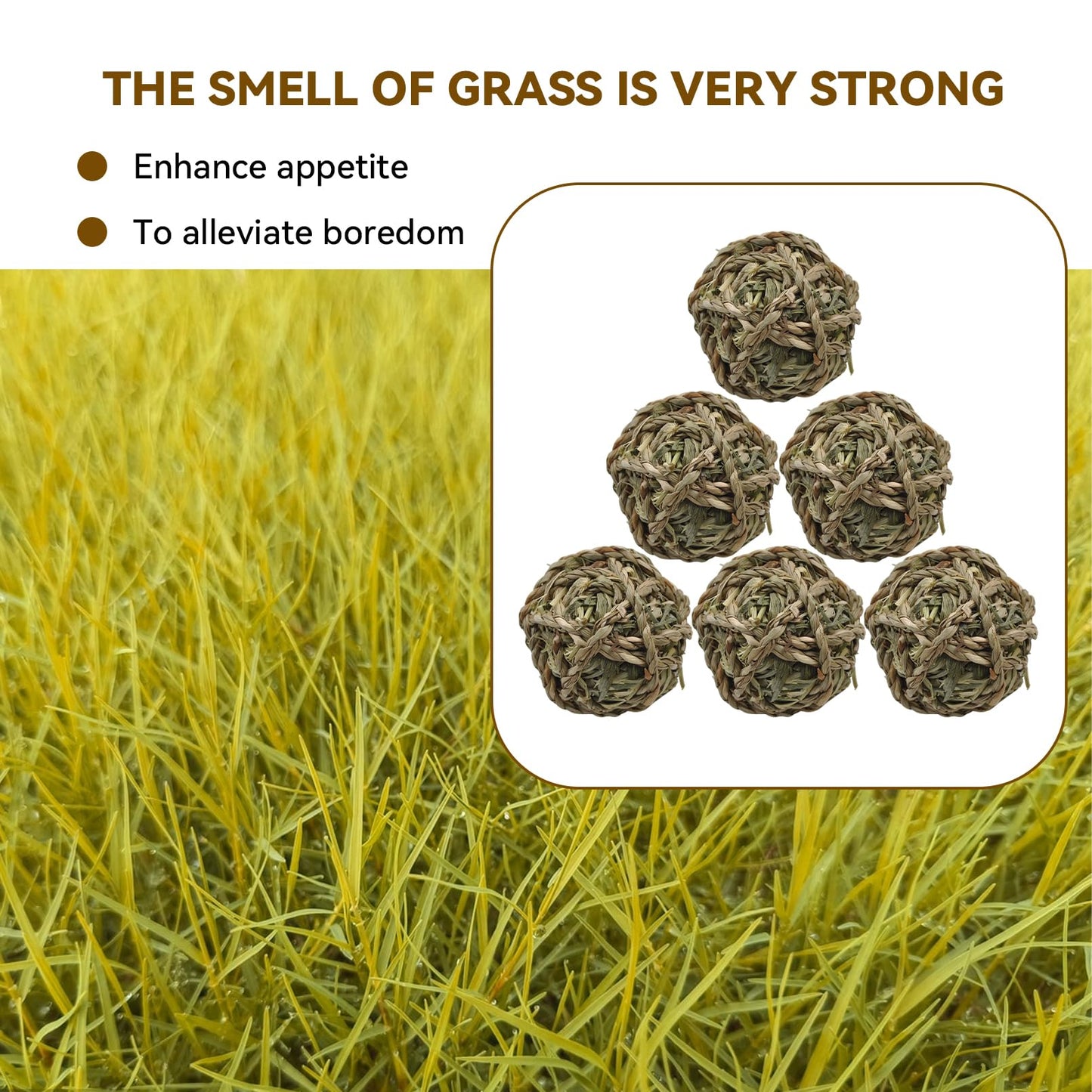 kathson 6 Pcs Rabbit Chew Grass Balls,Bunny Grass Toy Handmade Timothy Hay Ball Small Animal Treats Teeth Grinding Chews for Rabbits Chinchillas Guinea Pigs Hamsters Mice Gerbils