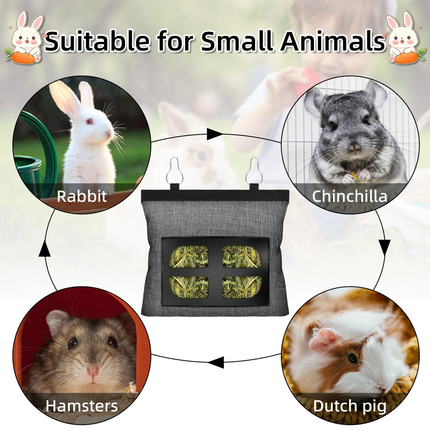 Rabbit Hay Feeder Bag Guinea Pig Hanging Hay Feeding Bag Storage Dispenser for Chinchilla Hamster Bunny Small Animal Pet