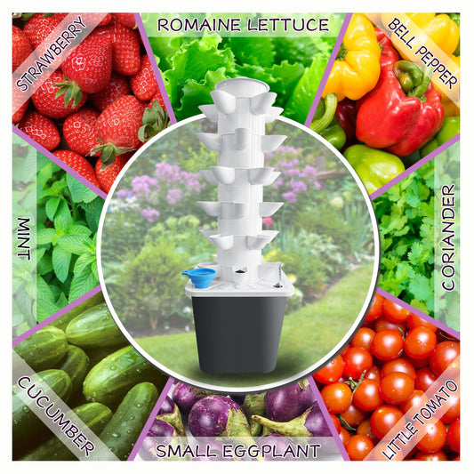 Hydroponic Tower with Grow Lights 30 Plant Growing System Indoor Smart Garden Vertical Garden Planter Germination Kit Including Water Pump and Movable Water Tank Gift for Gardening Lover (30plants)