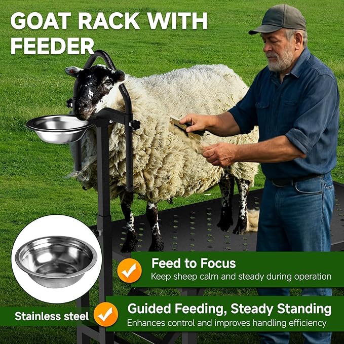 Professional Goat Milking and Trimming Stand with Ramp, Sheep and Goat Grooming Platform, Livestock Care Equipment (Black with Ramp)
