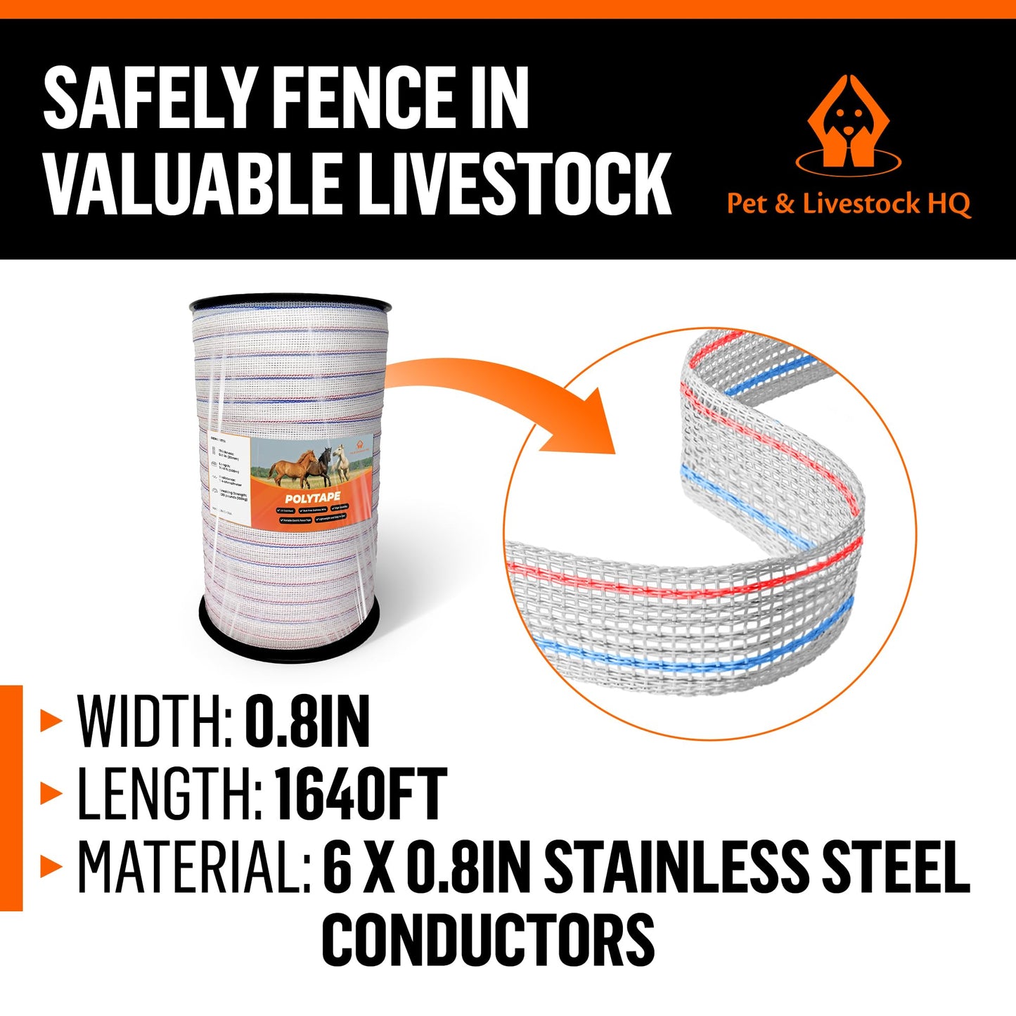 Electric Fence Tape for Livestock - Polytape Fencing Hot Wire with High Visibility - 3/4 Inch Wide 1640 Feet 500 Meter Length