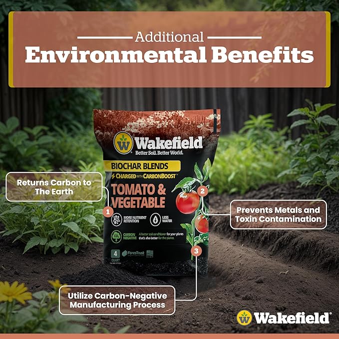 Wakefield Premium Biochar Blend – Organic Potting Soil for Vegetables, Tomatoes & Gardens – Potting Mix Enriched with Humic Acid & CarbonBoost – Versatile Top Soil for Indoor & Outdoor Plants-4quarts
