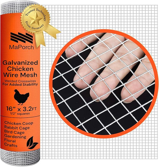 MaPorch Hardware Cloth - 15.7 x 39.3 in, Silver, Garden - Rust-Resistant Galvanized Wire Mesh & Welded Wire Fencing for Poultry Netting, Rabbit Fence & Garden Trellis Support