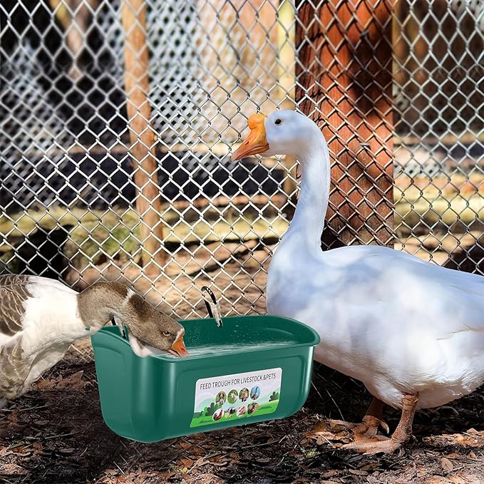 Chicken Feeder Waterer, 3 Pack Duck Feeder Supplies, Hanging Fence Feed Trough with Clips for Goat, Sheeple, Piglet, Gooses, Turkeys, Dog Livestock Poultry,Green