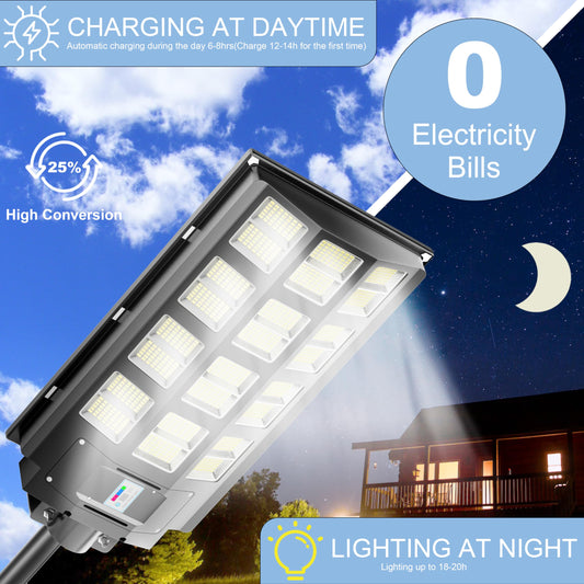 Vzyhik 4-Pack 8000W,240000LM Solar Street Light,Wide Angle Lamp, Waterproof IP67,with Remote Control & Motion Sensor,The Ultimate Lighting Solution for Parking Lots and Beyond