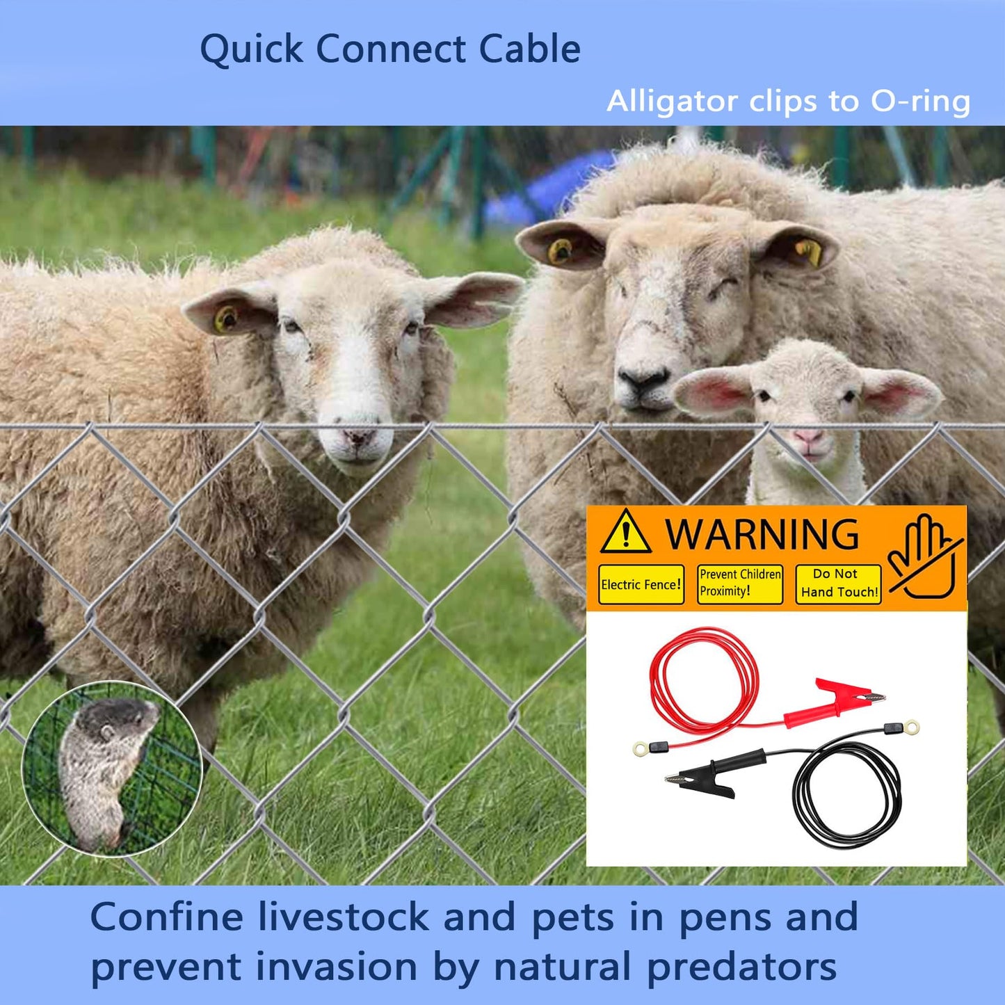 Electric Fence Tester,Wire Copper Fencing,Electric Fence Wire Connectors Jumper Leads Cable with Alligator Clips Electric Fence Charger for Solar Fence Charger,Energizer Connector,16AWG 3.28Ft 2PCS.