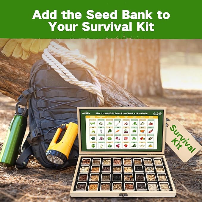 Lush&Dew Year-Round USDA Zone 3 Seed Bank, 32 Varieties Non-GMO Heirloom Seeds of Vegetables, Herbs, Gardening Gifts for Women Men, Emergency Survival Kit for Raised Garden Bed, Greenhouse