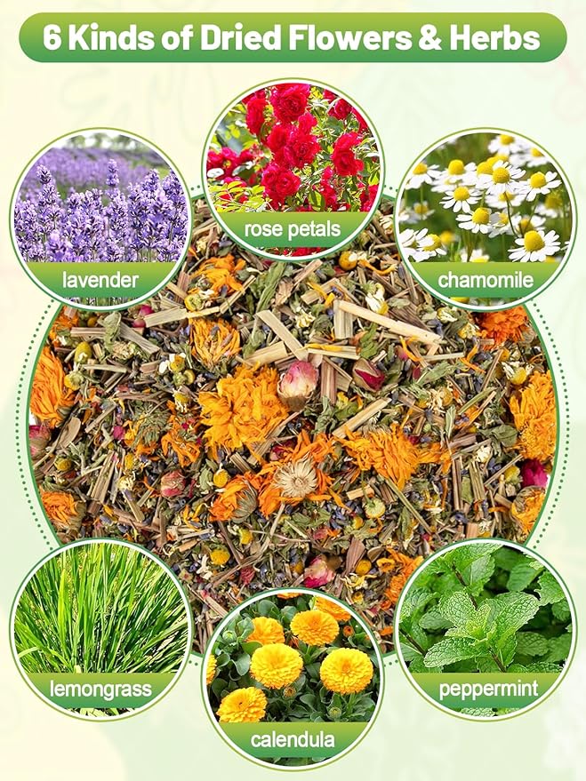 7 Oz Chicken Nesting Herbs - Natural Nesting Box Feed Herbs in 6 Dried Flower & Herbs for Freshening Bedding Chicken Coop Create Comfortable Environment