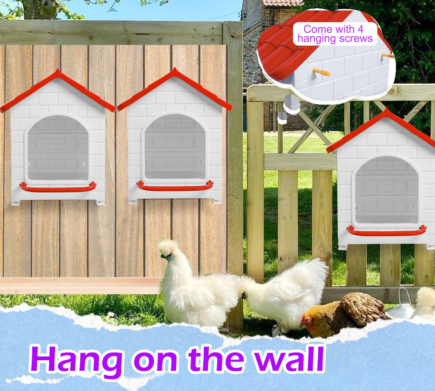 Chicken Nesting Box, 100% Waterproof Hens Nesting Box for Laying Eggs for Hens, Ducks and Poultry, Large Signle Compartment Chicken Nesting Boxs Indoor & Outdoor (Red)