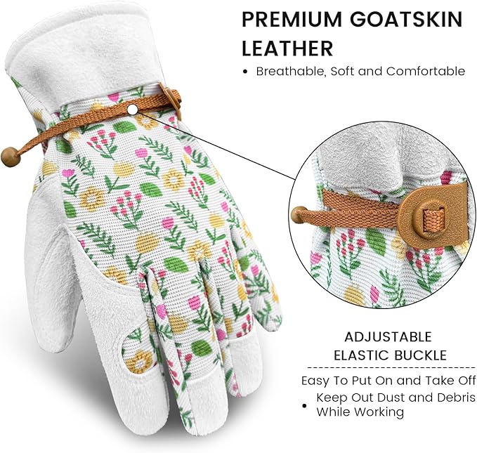 Gardening Gloves Thorn Proof, Breathable Garden Gloves for Women, Leather Work Gloves for Pruning, Planting