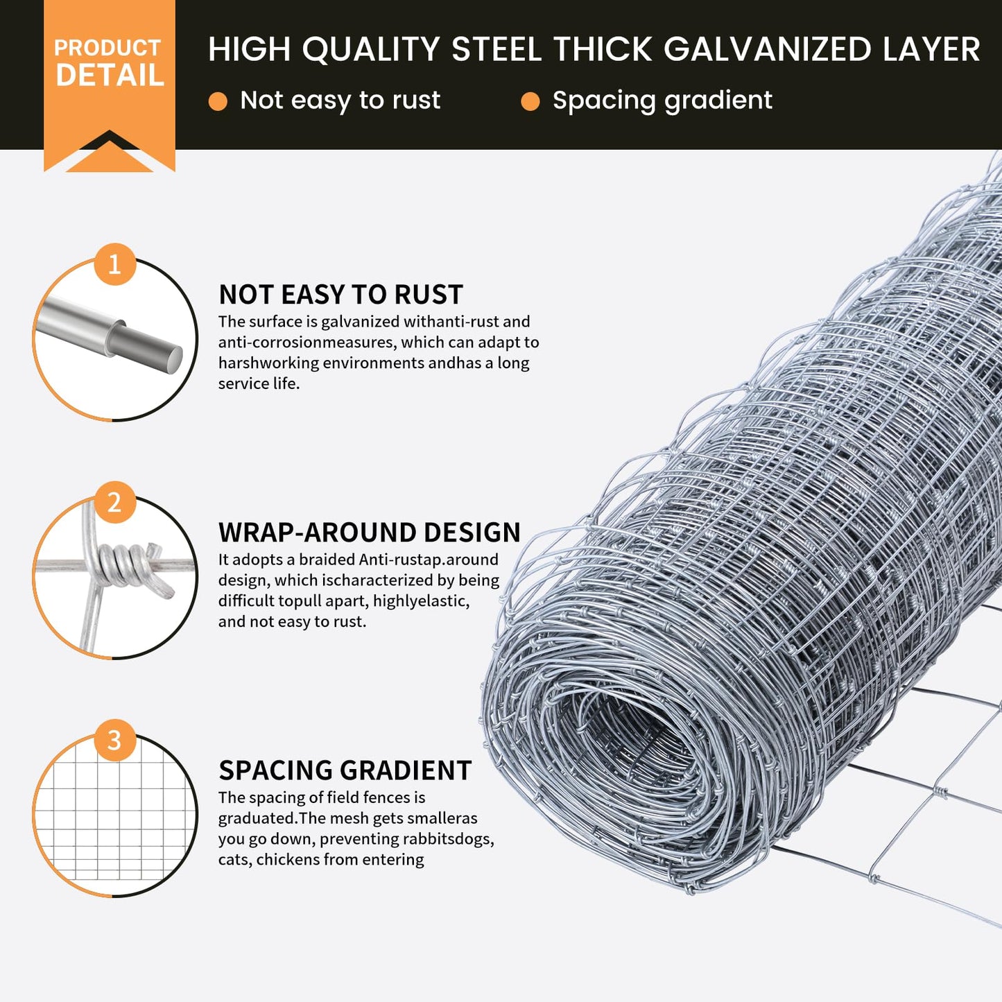 10 Gauge 4' * 165' Cattle Fence Panels, Farm Fence Galvanized Cattle Wire Mesh Fencing,Used to Hog Goat Fencing for Yard Garden and Field