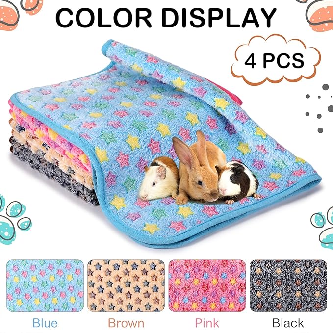 Reginary 4 Pcs Waterproof Guinea Pig Blankets Washable Small Animal Fleece Bedding Absorbent Guinea Pig Cage Liners Reusable Pet Pee Pad Sleep Mat for Hamster Ferret(Star Pattern,35 x 24 Inch)