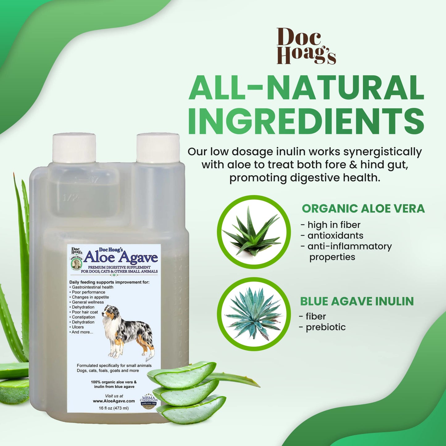 Doc Hoag’s Aloe Vera, Made in USA, Agave Natural Holistic Dog Supplement – Probiotic Digestive Support & Skin & Coat Hydration Formula, 16 Fl Oz