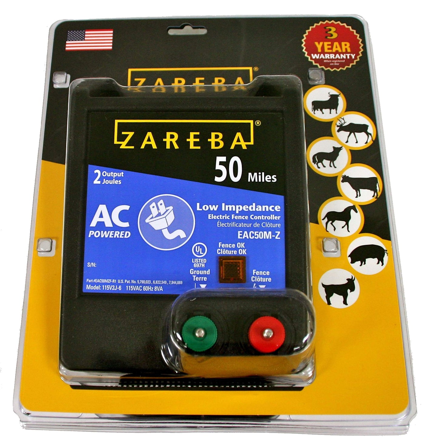 Zareba EAC50M-Z AC-Powered Low-Impendence Electric Fence Charger - 50 Mile Electric Fence Energizer, Contain Animals and Keep Out Predators