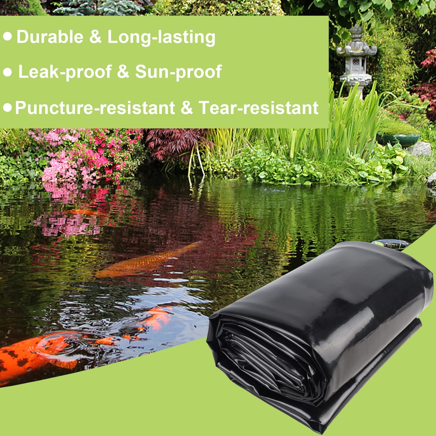 Adroiteet 10 x 15 FT Pond Liner, 20 Mil Fish Pond HDPE Liner, Pond Liners for Outdoor Ponds, Koi Ponds, Garden Fountain, Waterfall