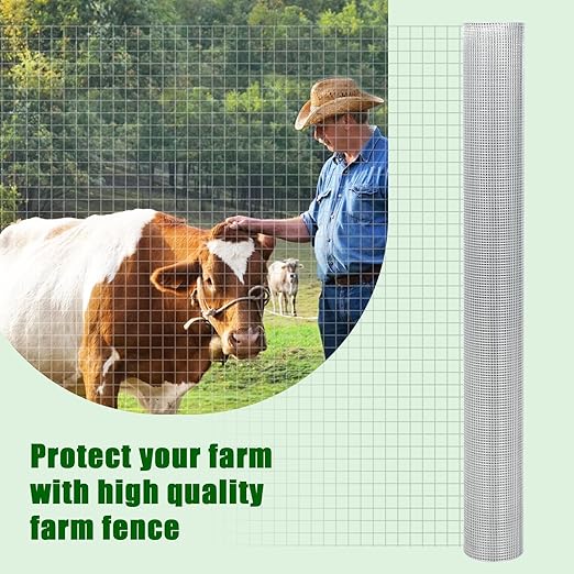 Hardware Cloth 1/4inch 48inx50ft 23 Gauge Chicken Wire Fence Galvanized Steel Mesh Rolled Fencing for Garden Supports Poultry Netting Cage Snake Fence Tree Guard, Silver