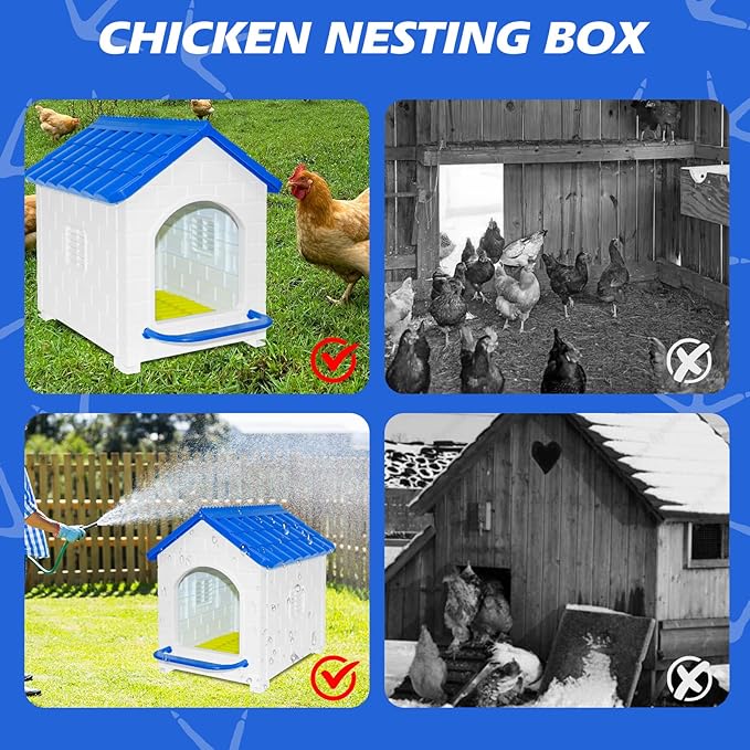 1 Pack Chicken Nesting Box,Waterproof Plastic Chicken Coop,Wall & Floor Nest Box for Hens,Ducks, Rabbits and Other Poultry (Blue)