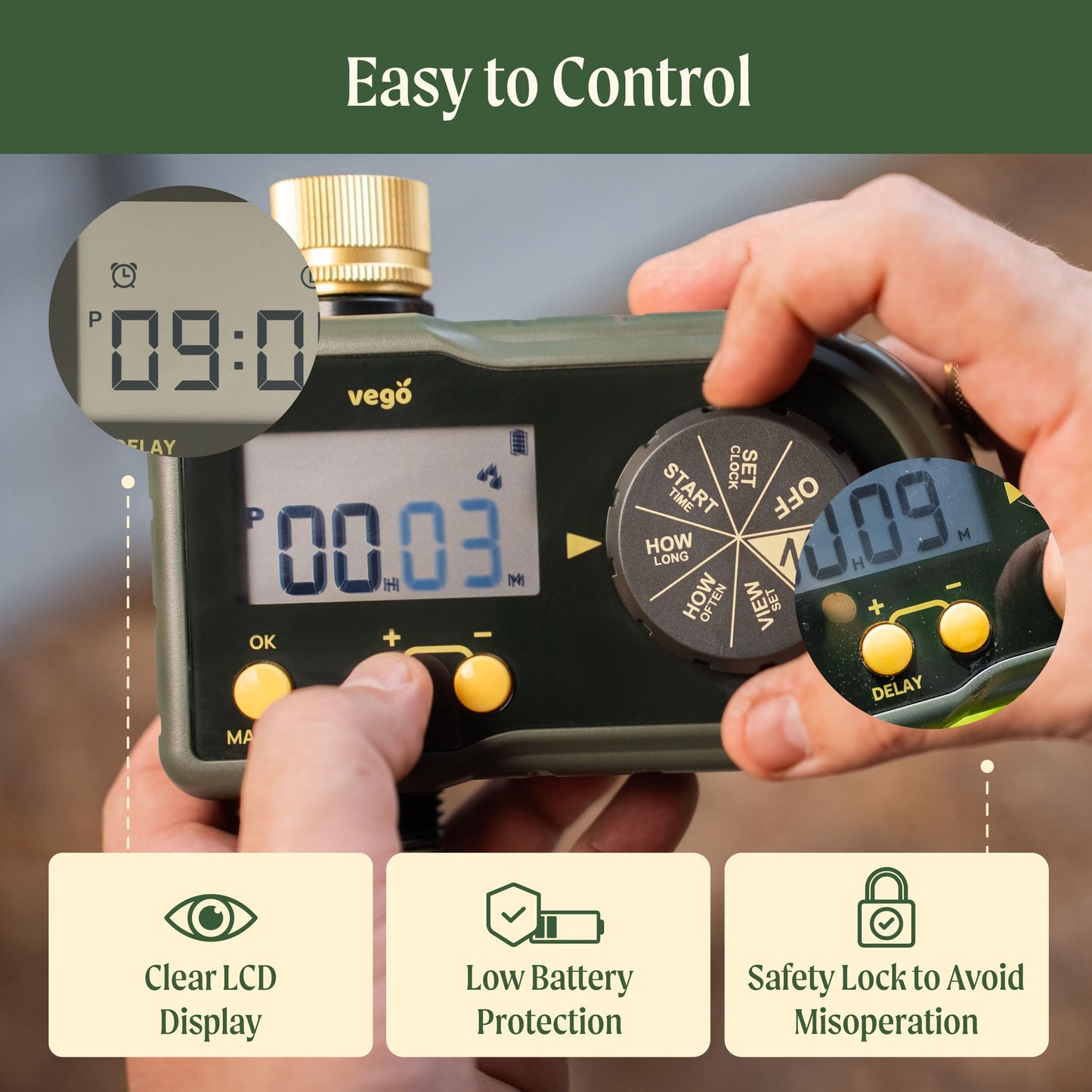 1 Zone Watering Timer with Brass Inlet & 40ft Drip Irrigation System for Raised Garden Beds