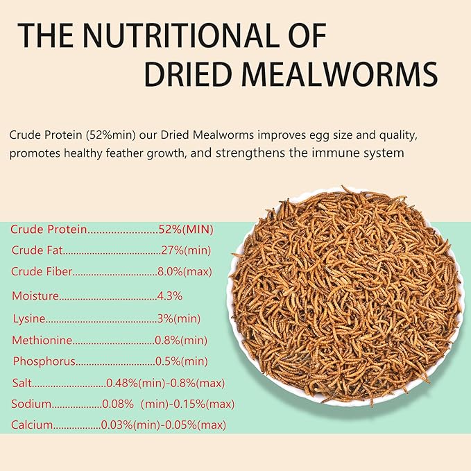 Dried Mealworms 5LB-High Protein Chicken Feed,More Protein,No Additives,Premium Organic Non-GMO,Rich in Protein Meal Worms for Chickens,Wild Birds,Laying Hens,Turkeys-Nutrient-Rich Mealworms