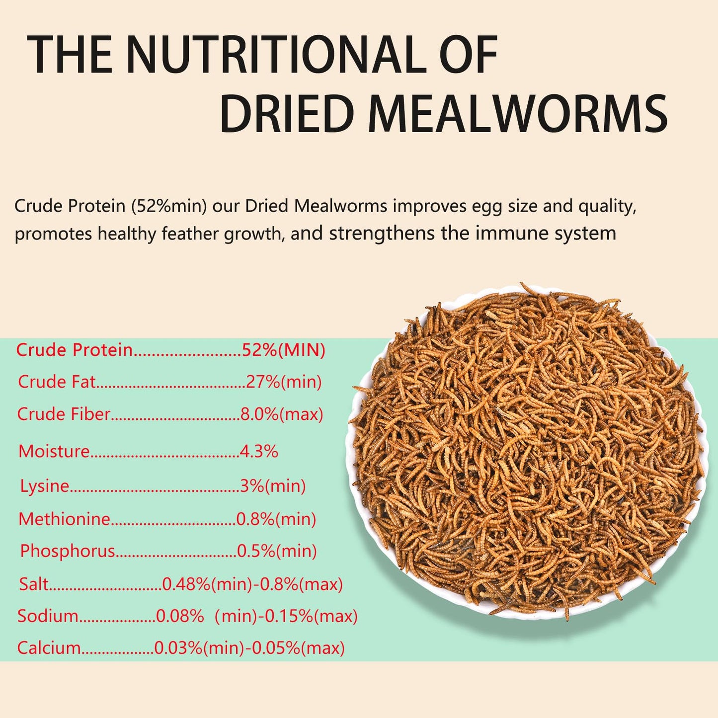 FCI GRUBS Dried Mealworms 5LB-High Protein Chicken Feed,More Protein,No Additives,Premium Organic Non-GMO,Rich in Protein Meal Worms for Chickens,Wild Birds,Laying Hens,Turkeys-Nutrient-Rich Mealworms
