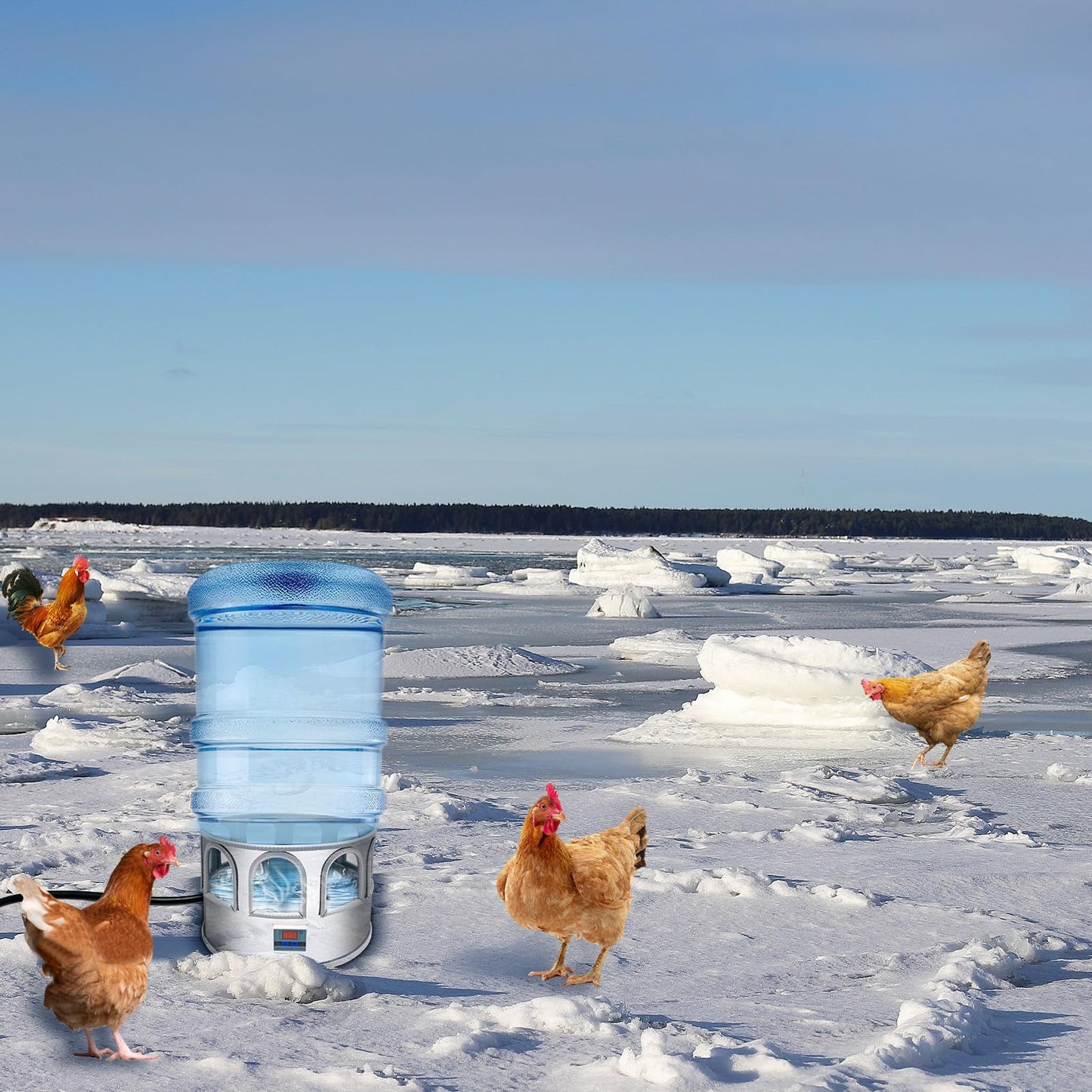 Heated Chicken Waterer - 5 Gallon Metal Base With Temperature Indicator for Winter - For Chickens, Ducks, Pigeons (Does Not Contain Buckets)