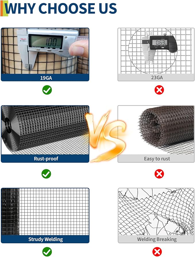 1/2 inch 36 inch x 100 FT Hardware Cloth, 19GA Chicken Wire Fencing,Galvanized Welded Wire Mesh Roll for Poultry Netting Cage, Chicken Coop, Black
