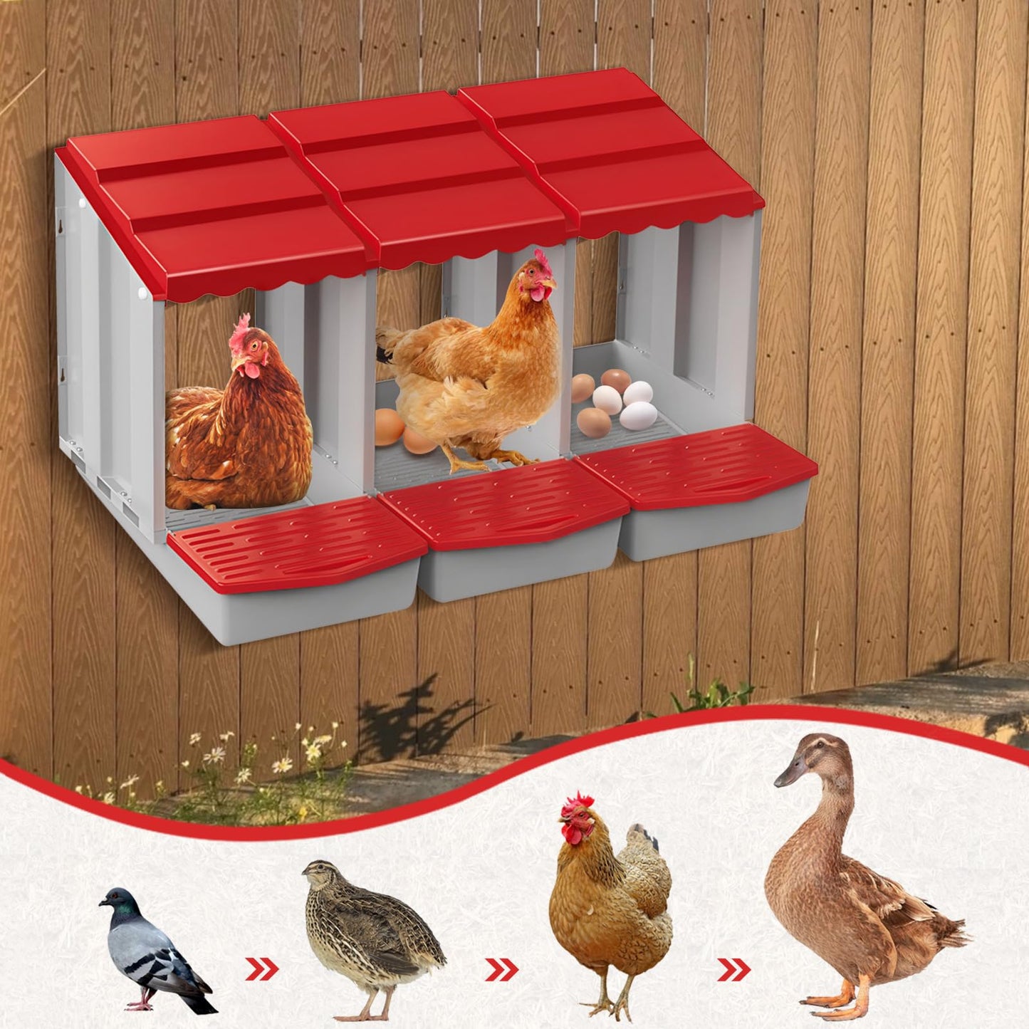 Chicken Nesting Boxes,3 Hole Nesting Box for Chicken Coop, Rolling Egg Collection and Protection Nesting Boxes