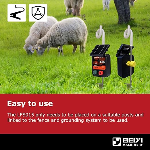 Lydite Solar Electric Fence Charger - 5 Miles Range 20 Acres 0.15 Stored Joules Energizer in Lithium Battery 1.8W Solar Panel Solar Powered Fence Charger for Livestock