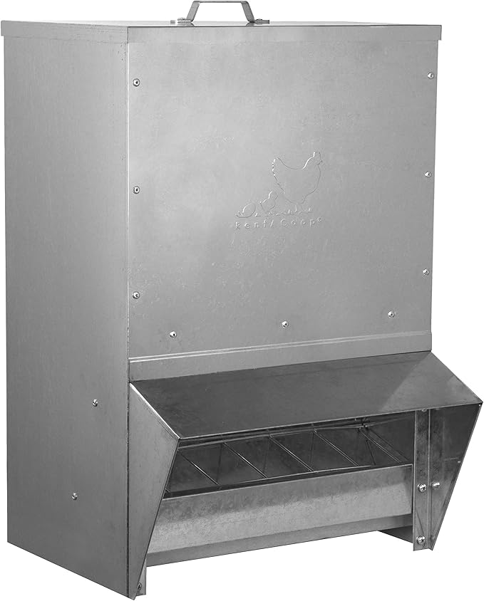 RentACoop Mounted Metallic Trough Poultry Feeder: Waterproof, Chickens/Poultry/Etc. (50LB Capacity)