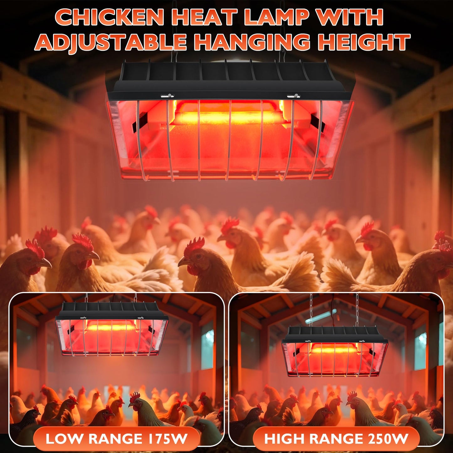Heat Lamp for Chickens Chicks, Chicken Coop Heater with Adjustable Temp Hanging Height for Winter