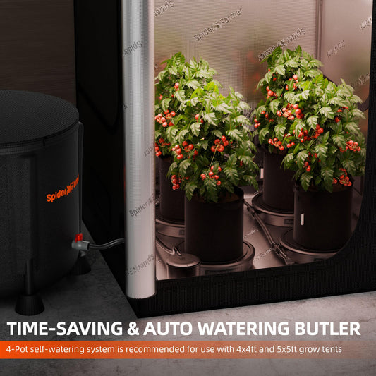 Spider Farmer 2025 Newest Gravity-Fed Self-Watering System No Power Needed, 4-Pack Auto Watering System with 13 Gallon Reservoir, 4Pcs Water Delivery Fabric Pot Base for Indoor Plants, Grow Tents