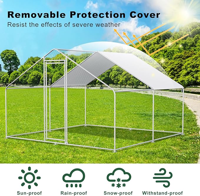 Large Metal Chicken Coop Run Cage Walk-in Poultry with Cover Chicken Pen for Yard with Waterproof and Anti-Ultraviolet Cover Outdoor Farm Use Rabbits House Duck Habitat, 2 Rooms