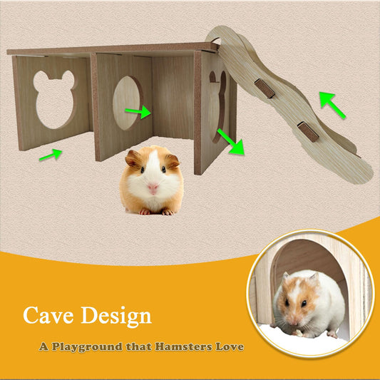 JINYOND Natural Wood Small Animal Hideout with Climbing Ladder, Multi-Chamber Tunnels and Digging Chambers Safe Playhouse for Hamsters, Mice, Gerbils, Rats and Dwarf Rabbits