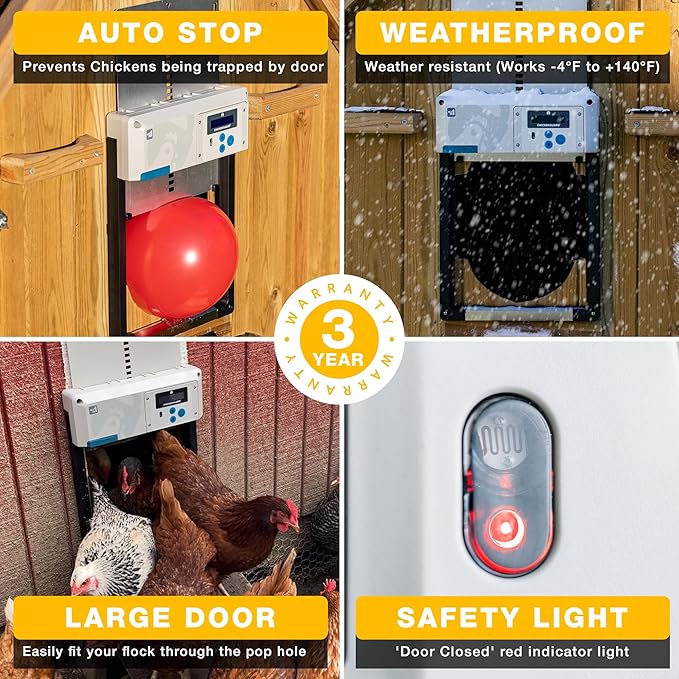 Automatic Chicken Coop Door Opener, ChickenGuard One in All 4 Colours, Timer/Light Sensing, Winter Mode, Auto-Stop & Predator Proof, 3 Power Options, Solar, Battery or Electric (Gray + Batteries)