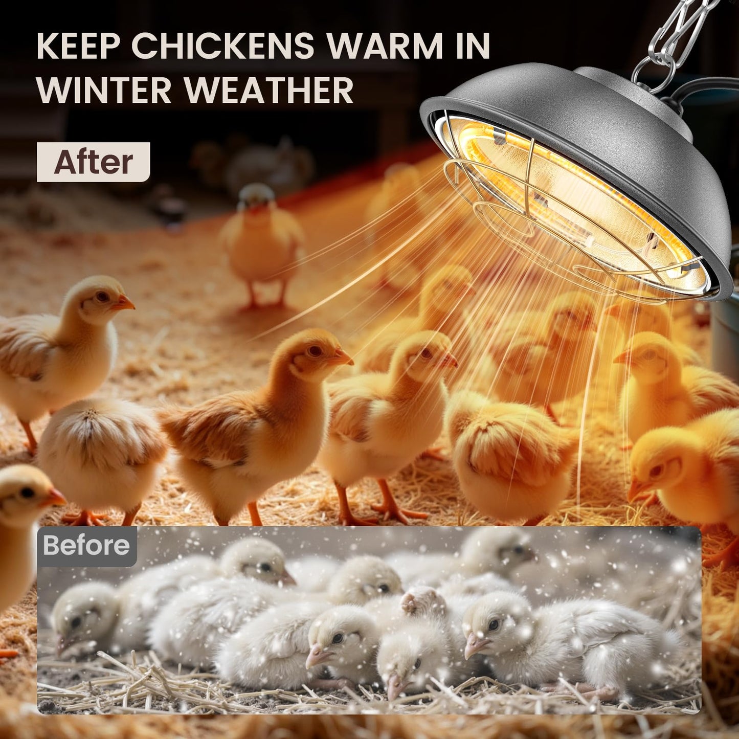 350 Watt Heat Lamp for Chickens - Chtoocy Chicken Coop Heater with Carbon Fiber Bulb, UL Passed Heating Plate & Chicken Heat Lamp with 2 Temperature Adjustable (175/350W) for Chicks, Ducks and Pets