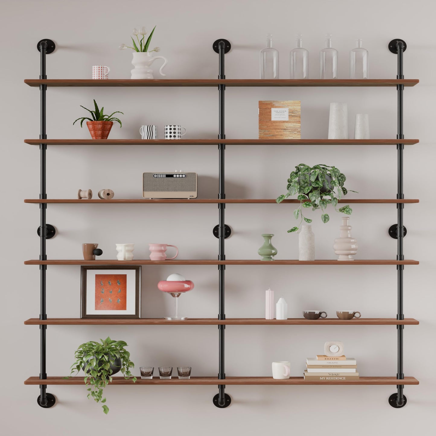 HDDFER Floating Shelves for Wall Living Room Shelves Bookshelf Industrial Pipe Shelving Shelves Real Wood Planks 60 inch Rustic Wall Shelves Hanging Bookshelves Farmhouse Kitchen Bar Shelving
